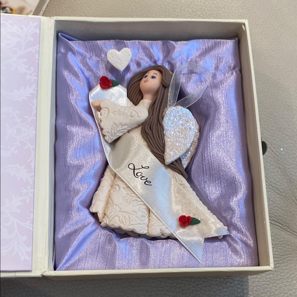 Love Angel Holiday Ornament - Cream and White